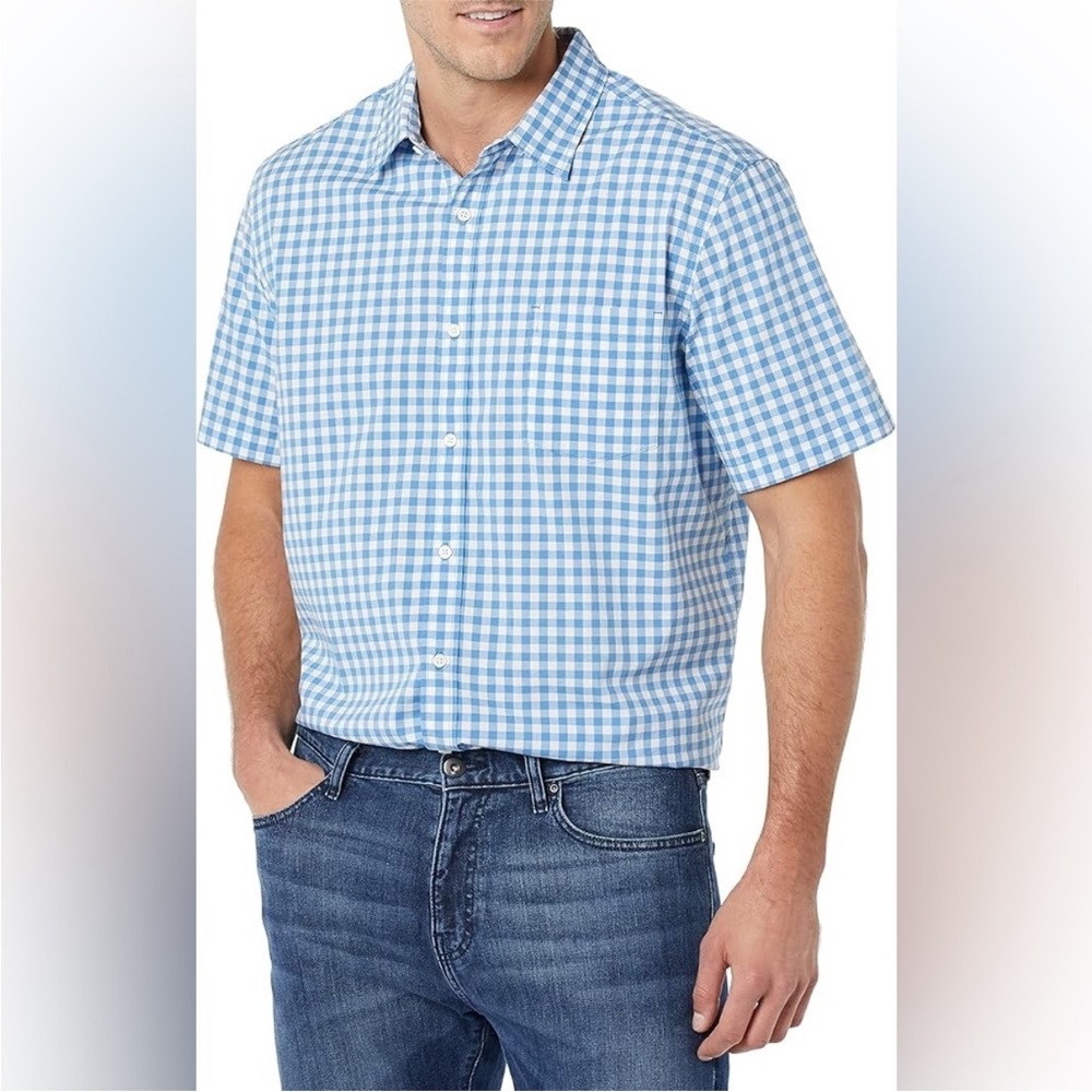 Amazon Essentials blue gingham buttoned slim shirt sz XL